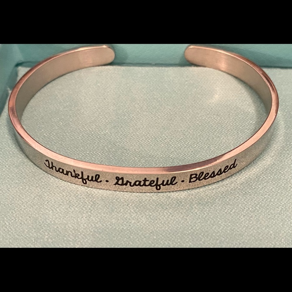 Thankful Grateful Blessed silver cuff bracelet